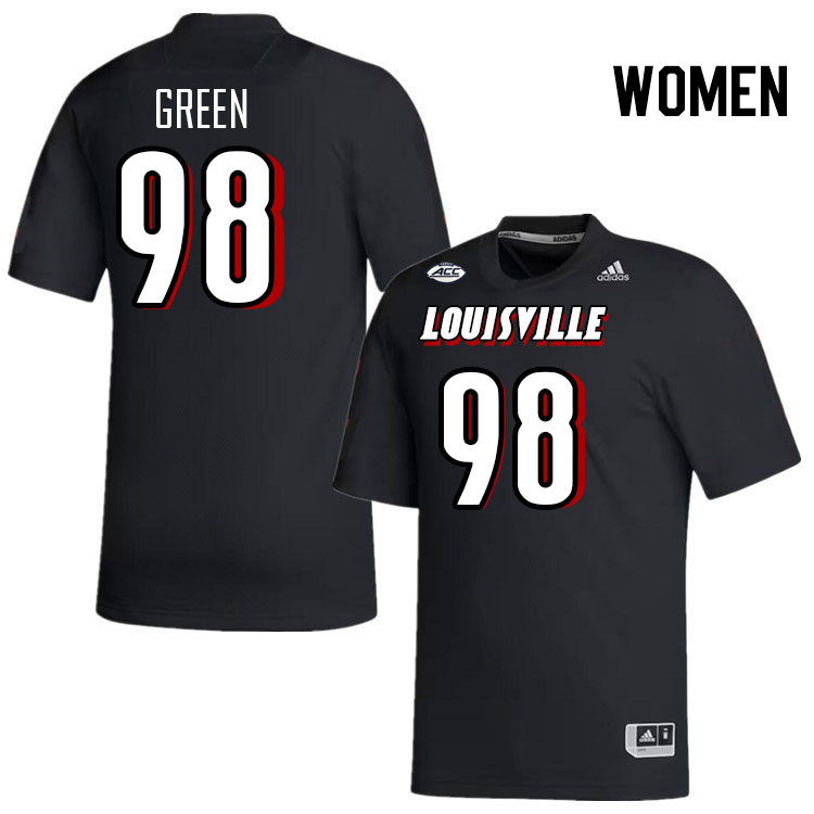 Women #98 Adonijah Green Louisville Cardinals College Football Jerseys Stitched-Black